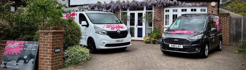 Two Splat Decorating vans, registrations S99 LAT and S90 LAT